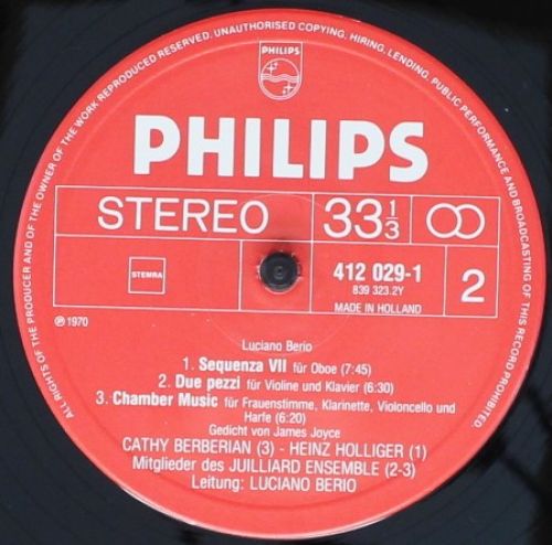 Philips 412 029-1 - Luciano Berio, Cathy Berberian, Heinz Hollig - Image 4