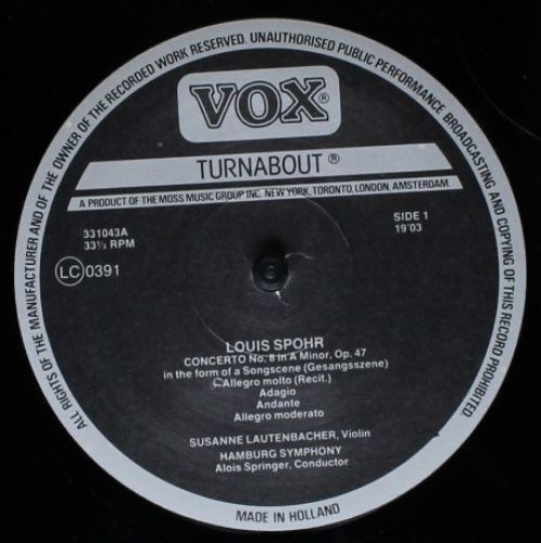 VOX (6) TV 331 043 - Louis Spohr - Violin Concerto No. 8 In A Mi - Image 3