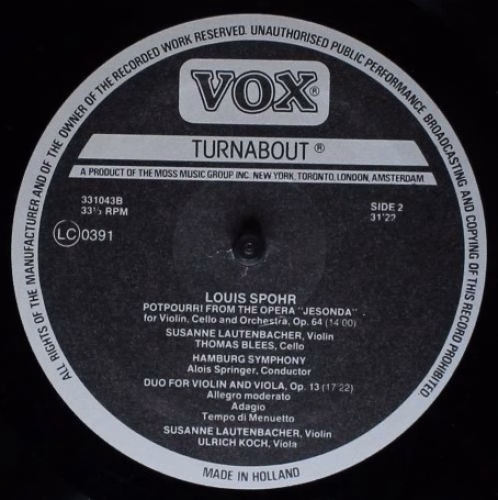 VOX (6) TV 331 043 - Louis Spohr - Violin Concerto No. 8 In A Mi - Image 4