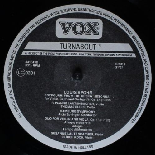 VOX (6) TV 331 043 - Louis Spohr - Violin Concerto No. 8 In A Mi - Image 4