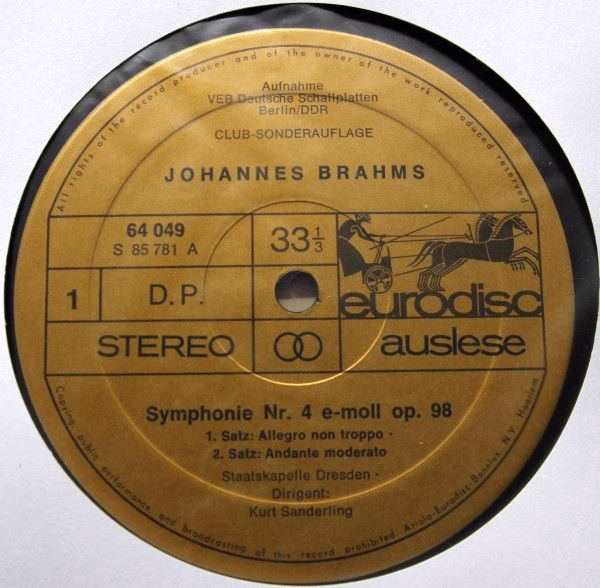 Eurodisc 64 049 - Johannes Brahms, Staatskapelle Dresden, Kurt S - Image 3