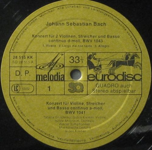 Eurodisc 28 515 KK - Johann Sebastian Bach, Gidon Kremer, Tatian - Image 3