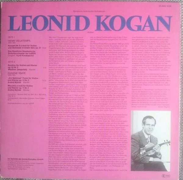 Eurodisc 25 460 XAK - Henri Vieuxtemps, Eugène Ysaÿe, Leonid Kog - Image 2