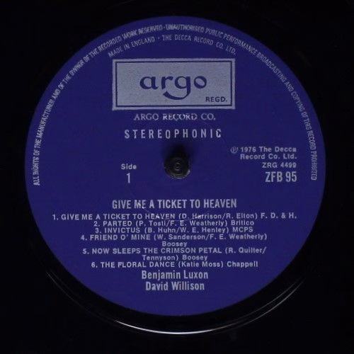 Argo ZFB 95-6 - Benjamin Luxon, David Willison - Give Me A Ticke - Image 4