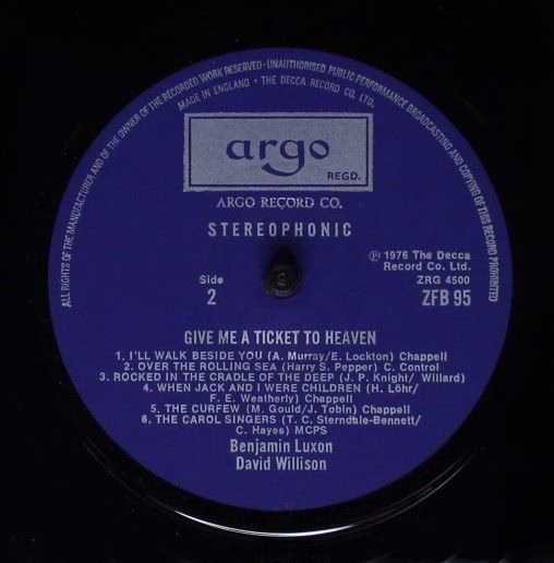 Argo ZFB 95-6 - Benjamin Luxon, David Willison - Give Me A Ticke - Image 5