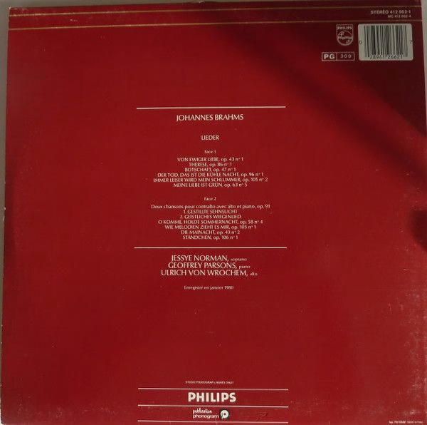 Philips 412 662-1 - Johannes Brahms, Jessye Norman, Geoffrey Par - Image 2