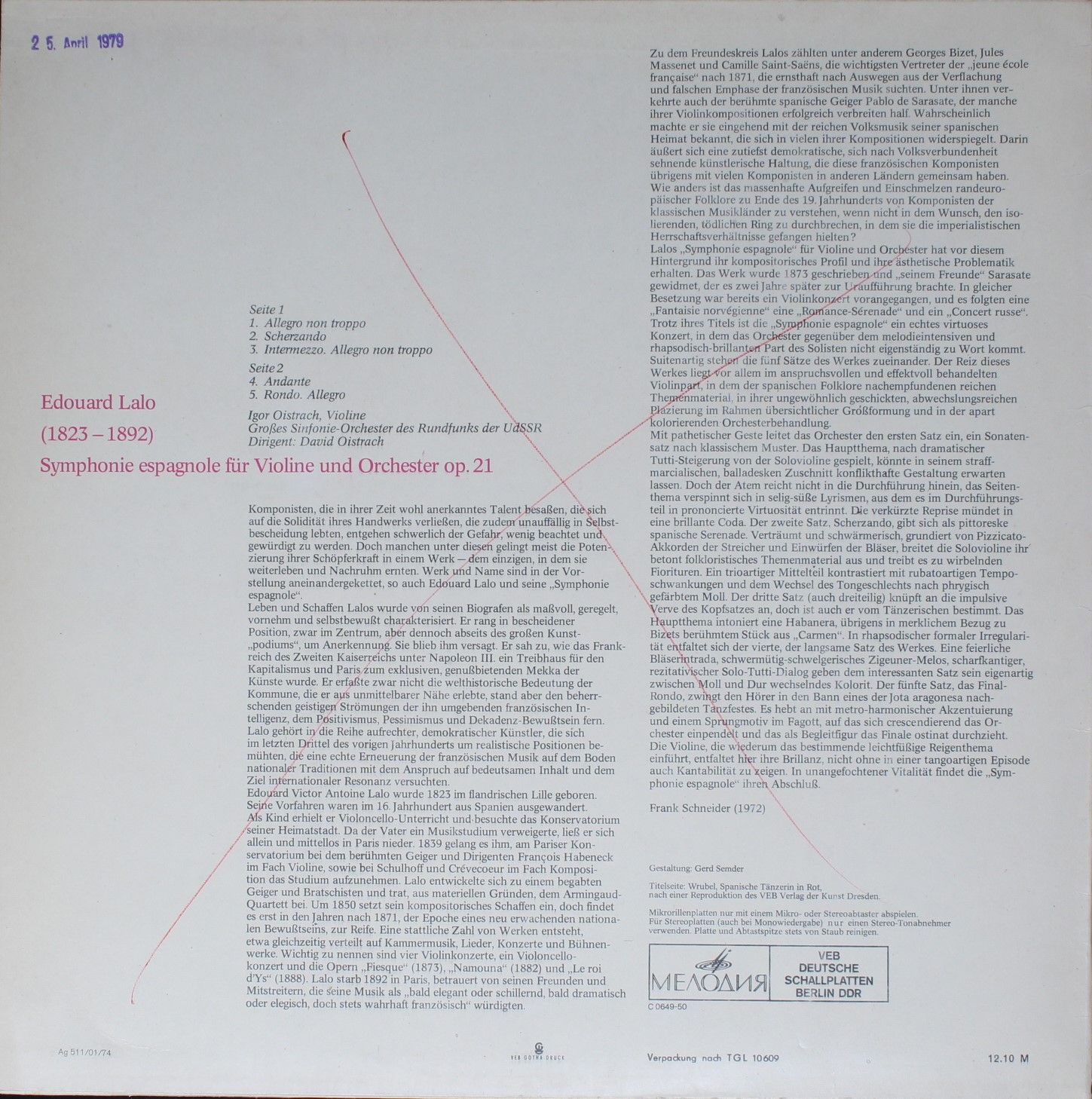 Melodia Eterna 8 26 213 - Édouard Lalo, Igor Oistrach, Большой С - Image 2