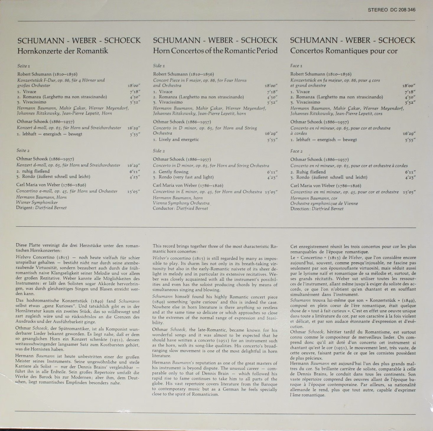 MPS 20 20834-6 - Hermann Baumann, Robert Schumann, Carl Maria vo - Image 2