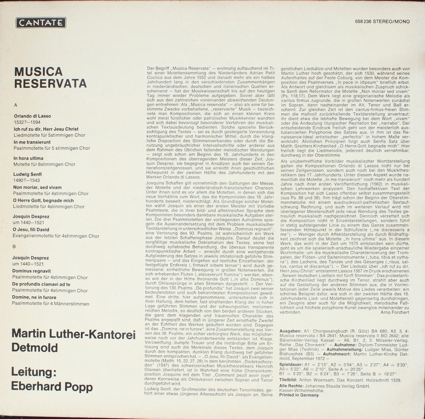 Cantate 658 236 - Roland de Lassus, Ludwig Senfl, Josquin Des Pr - Image 2