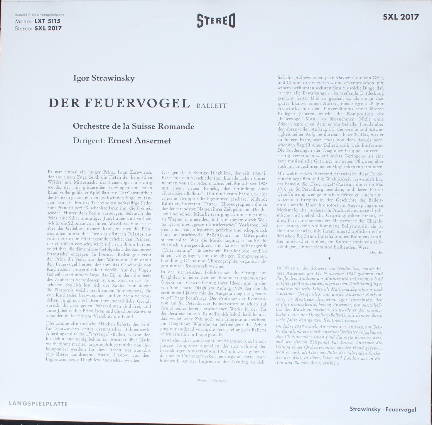 DECCA SXL 2017 - Igor Stravinsky, Ernest Ansermet, L'Orchestre D - Image 2