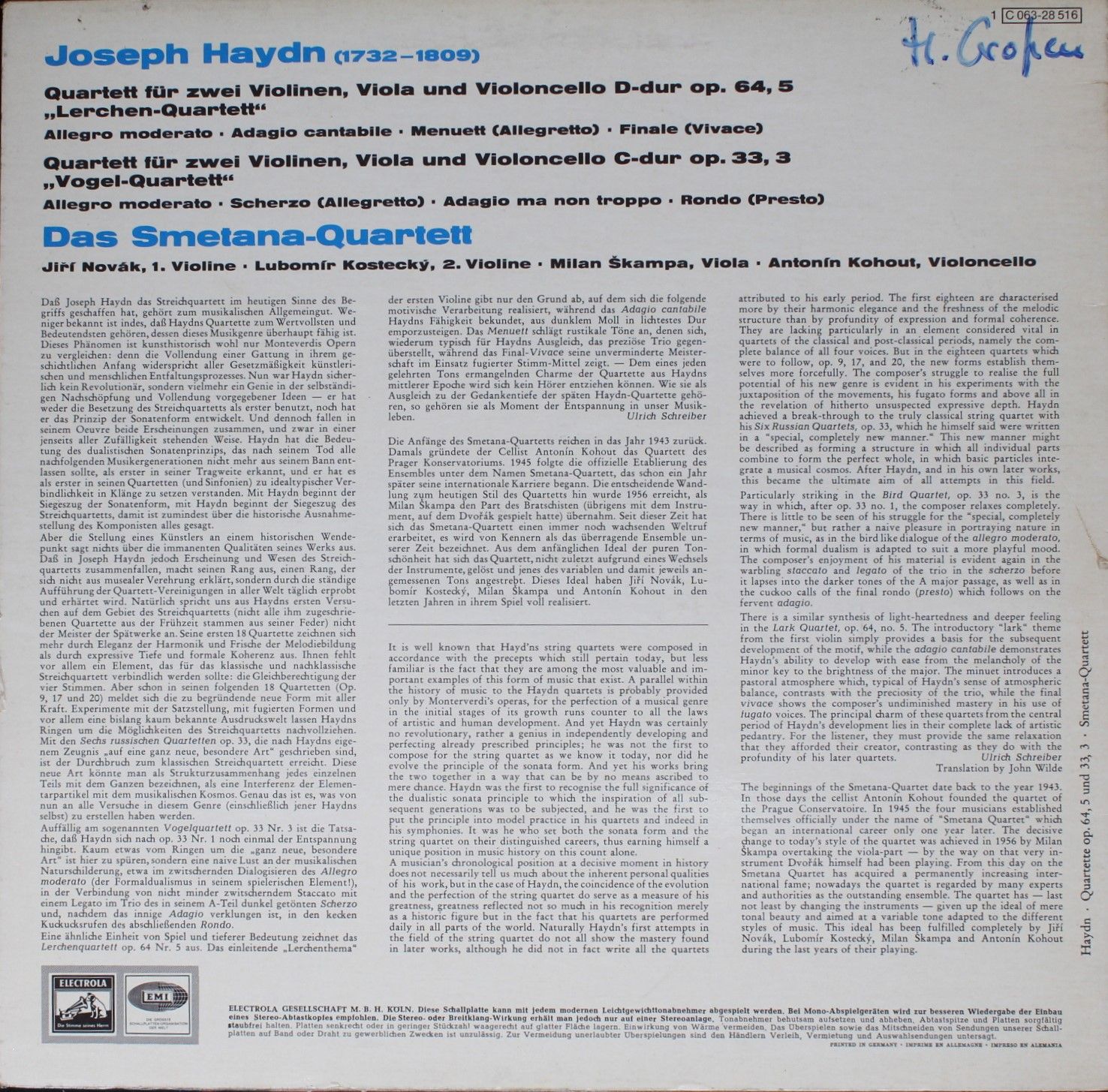 Electrola 1C 063-28 516 - Joseph Haydn, Smetana Quartet - Streic - Image 2
