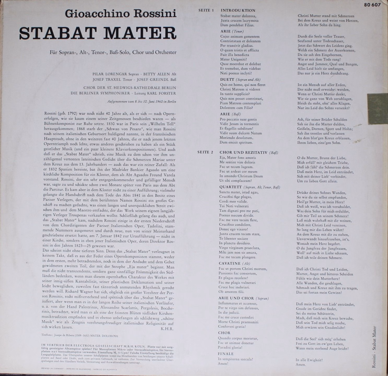Electrola E 80 607 - Gioacchino Rossini - Stabat Mater - Image 2