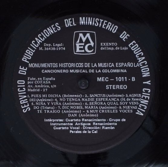 MEC MEC 1011 - Cuarteto Renacimiento - El Cancionero Musical De - Image 4
