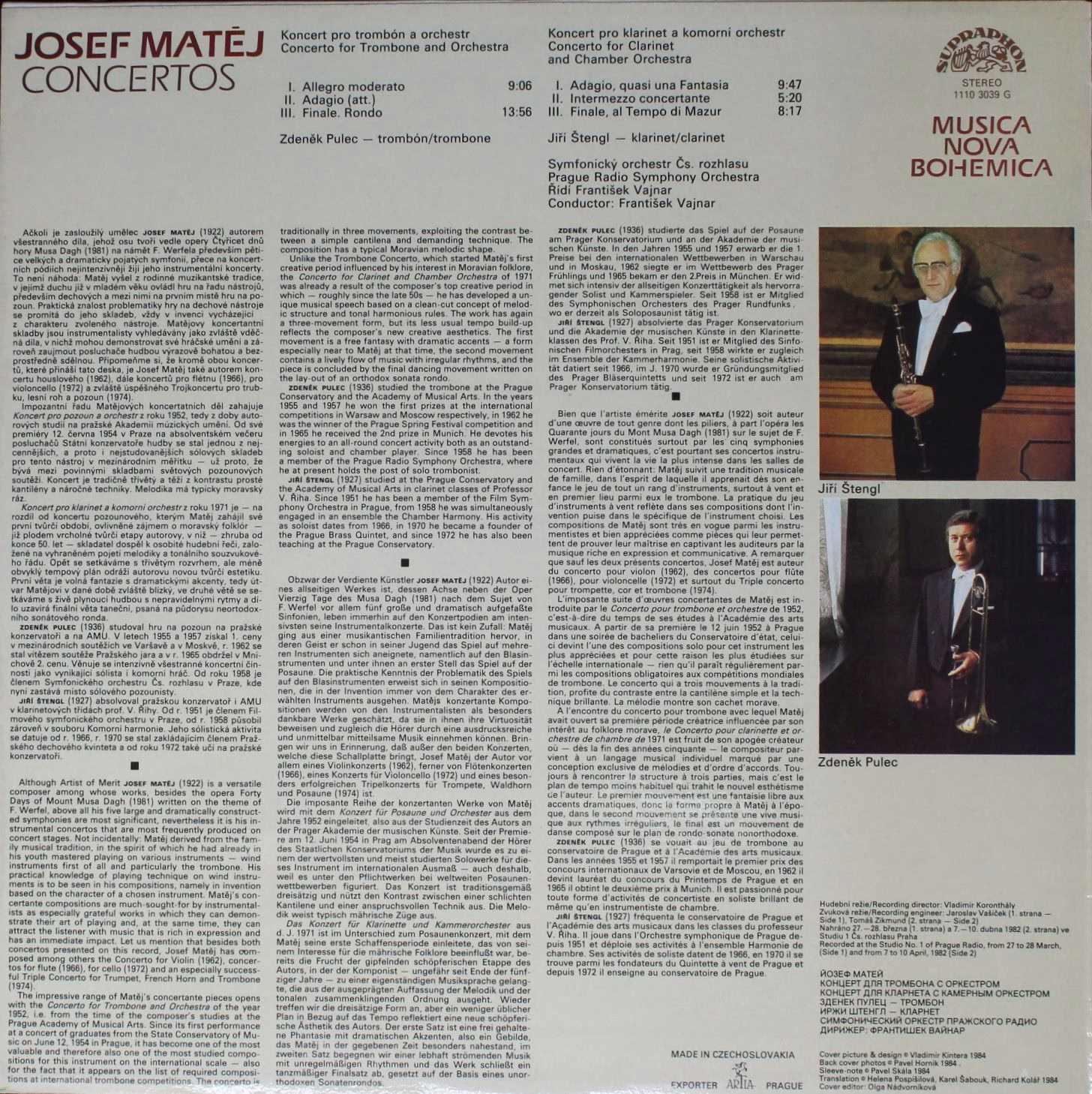 Supraphon 1110 3039 - Josef Matěj, Zdeněk Pulec, Jiří Štengl - C - Image 2