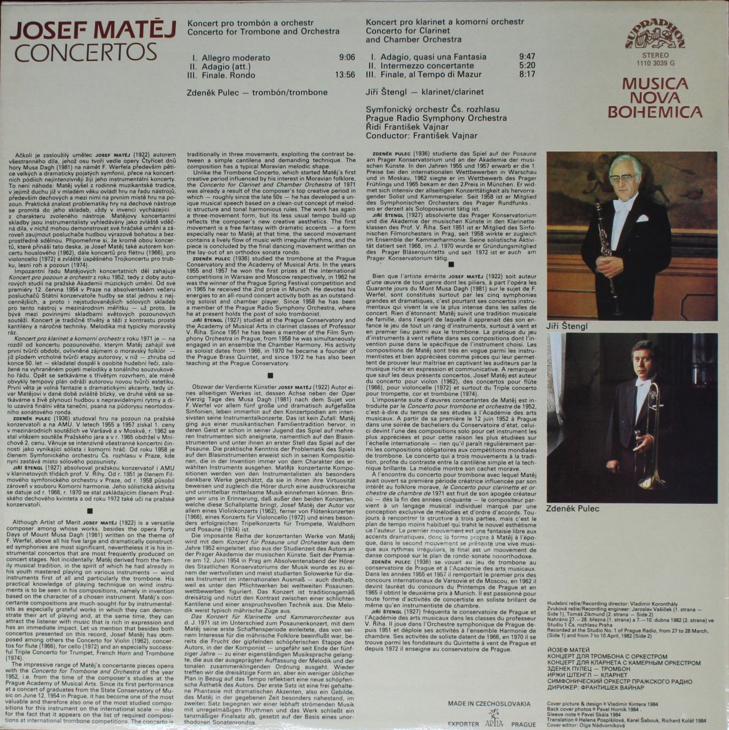 Supraphon 1110 3039 - Josef Matěj, Zdeněk Pulec, Jiří Štengl - C - Image 2