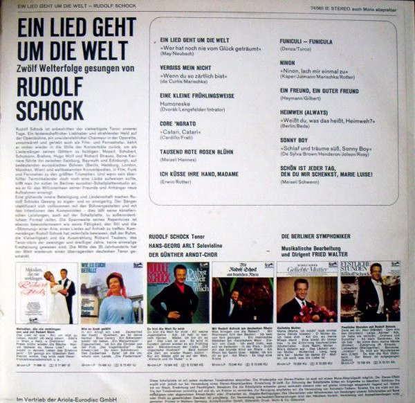 Eurodisc 74 565 IE - Rudolf Schock - Ein Lied Geht Um Die Welt - Image 2