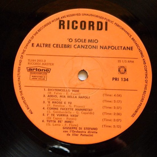 Ricordi PRI 134 - Giuseppe Di Stefano - 'O Sole Mio E Altre Cele - Image 3