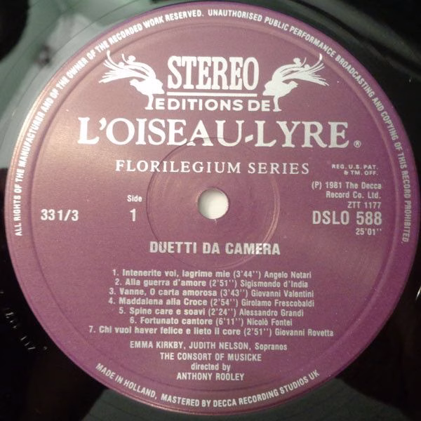 L'Oiseau-Lyre DSLO 588 - Emma Kirkby, Judith Nelson - Duetti Da - Image 3