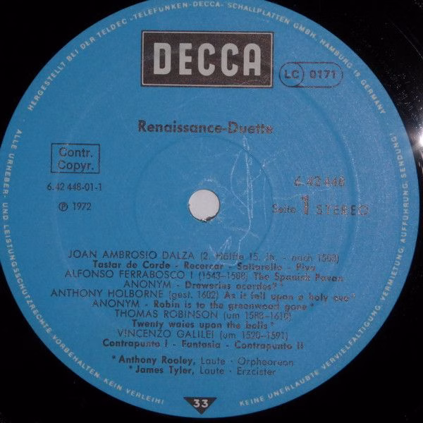 DECCA 6.42448 - Anthony Rooley, James Tyler - Renaissance-Duette - Image 3