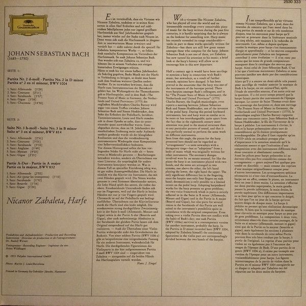 Deutsche Grammophon 2530 333 - Johann Sebastian Bach, Nicanor Za - Image 2