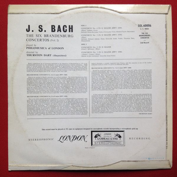 L'Oiseau-Lyre SOL 60006 - Johann Sebastian Bach, Philomusica Of - Image 2