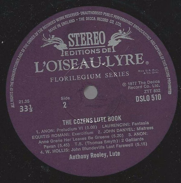L'Oiseau-Lyre DSLO 510 - Anthony Rooley - The Cozens Lute Book - Image 4