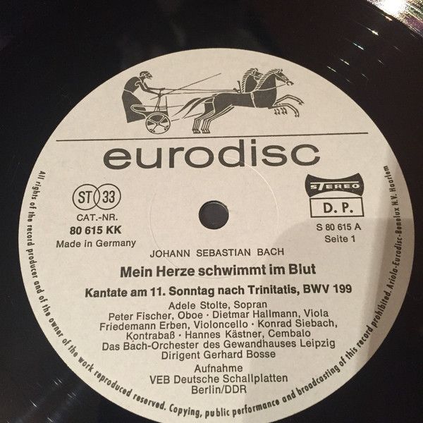 Eurodisc 80 615 KK - Johann Sebastian Bach, Adele Stolte, Bachor - Image 3