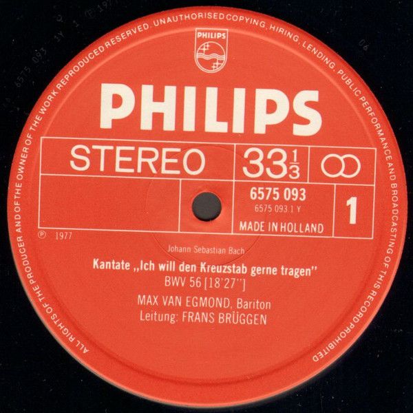 Philips 6575 093 - Johann Sebastian Bach, Max van Egmond, Baroqu - Image 3