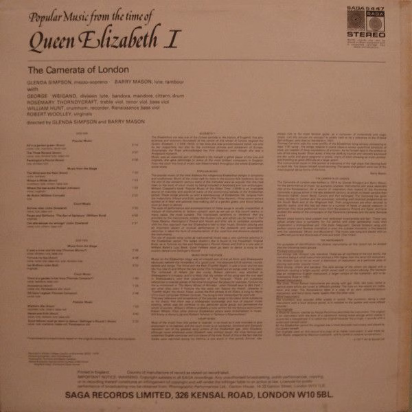 Saga SAGA 5447 - Camerata Of London - Popular Music From The Tim - Image 2