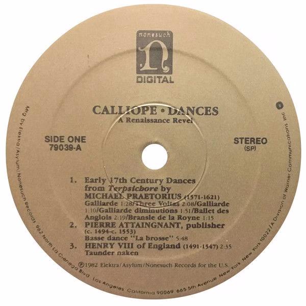 Nonesuch Records 79039 - Calliope (9) - Dances (A Renaissance Re - Image 3