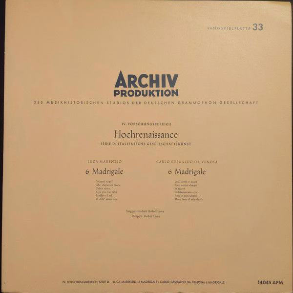Archiv Produktion 14 045 APM - Luca Marenzio, Carlo Gesualdo, Si
