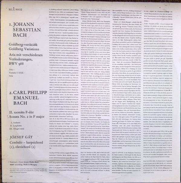 Hungaroton HLX 90032 - Johann Sebastian Bach, Carl Philipp Emanu - Image 2