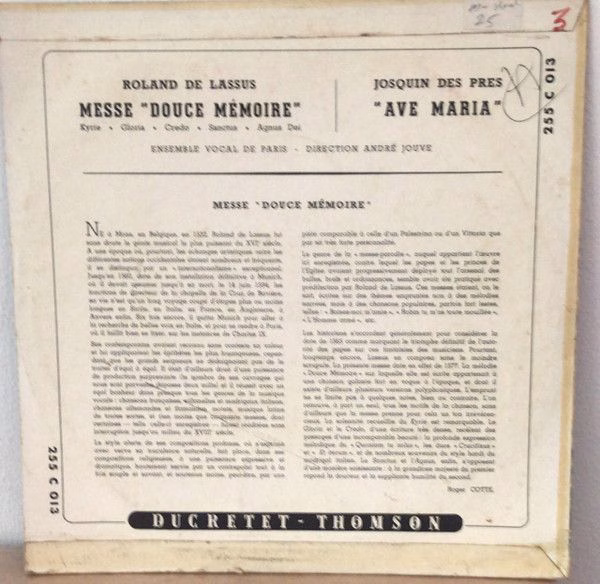 Ducretet Thomson 255 C 013 - Roland de Lassus, Ensemble Vocal De - Image 2