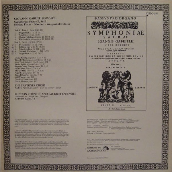 L'Oiseau-Lyre DSLO 537 - Giovanni Gabrieli, Taverner Choir, Lond - Image 2