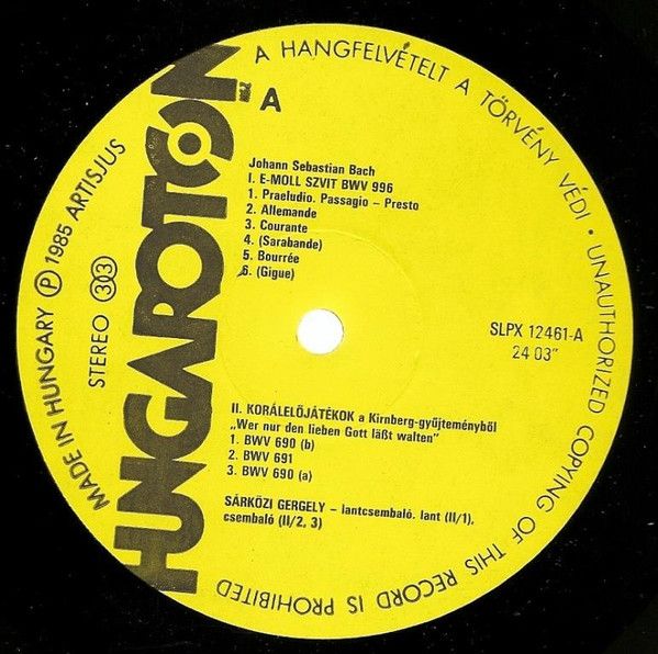 Hungaroton SLPX 12461 - Johann Sebastian Bach, Sárközy Gergely - - Image 3