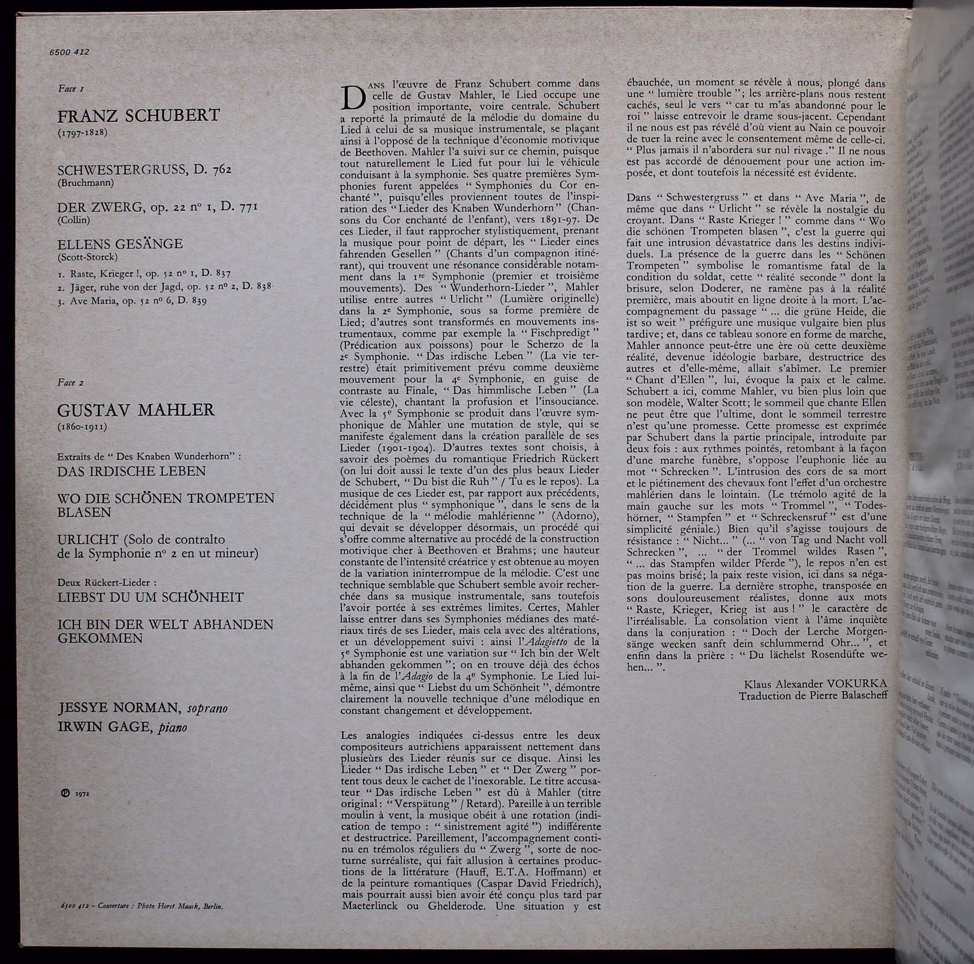 Philips 6500 412 - Jessye Norman, Irwin Gage, Franz Schubert, Gu - Image 2