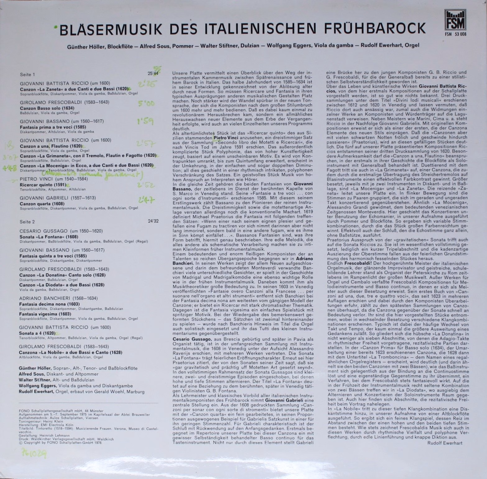 FSM FSM 53 008 - Günther Höller, Alfred Sous - Bläsermusik Des I - Image 2