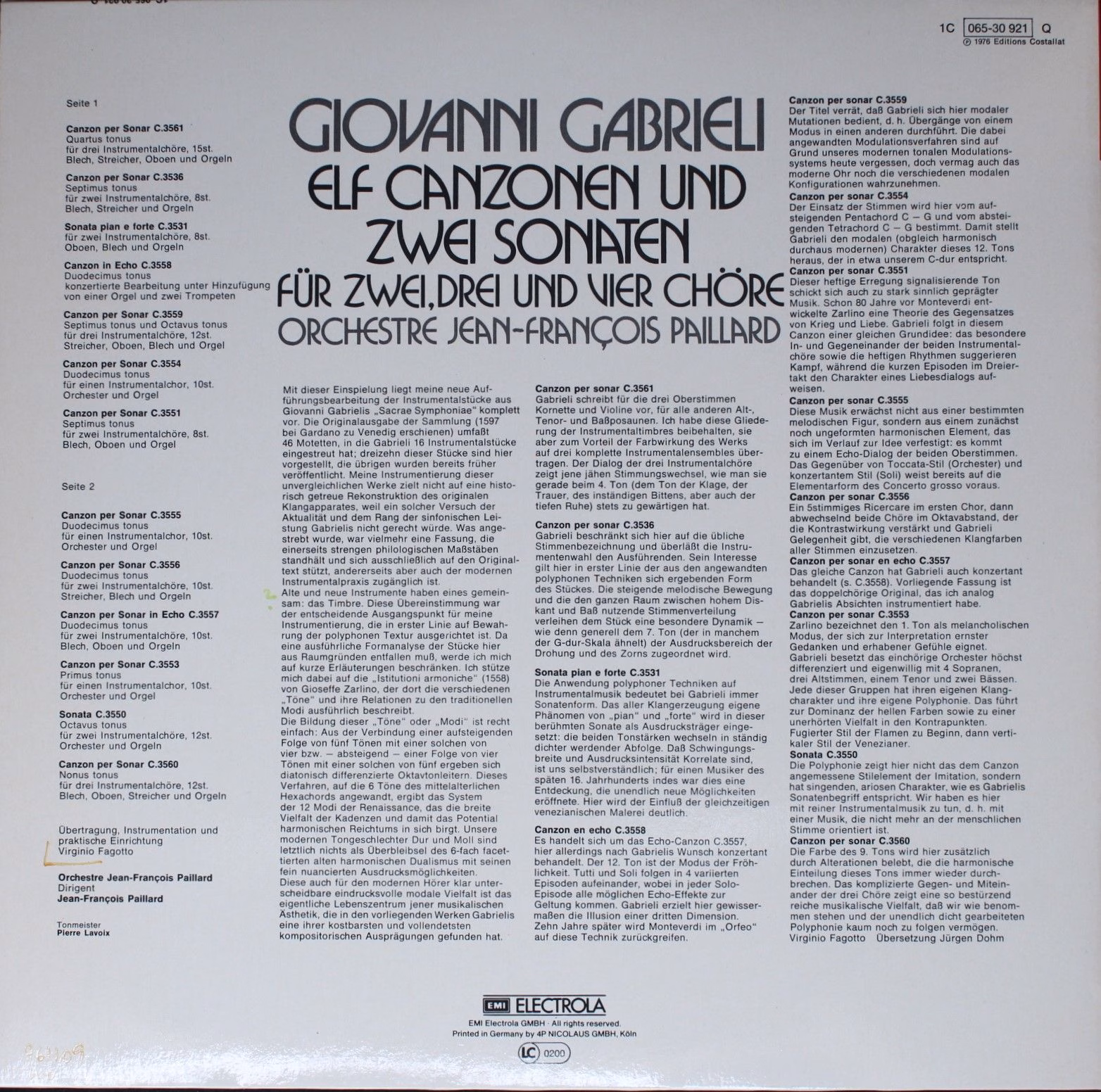 His Master's Voice 1C065-30921 Q - Giovanni Gabrieli, Orchestre - Image 2