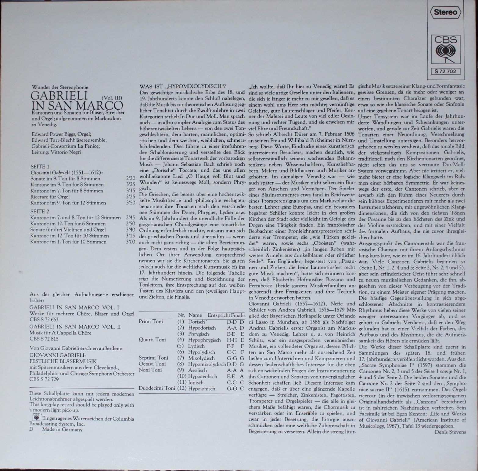 CBS S 72 702 - E. Power Biggs, The Edward Tarr Brass Ensemble, G - Image 2