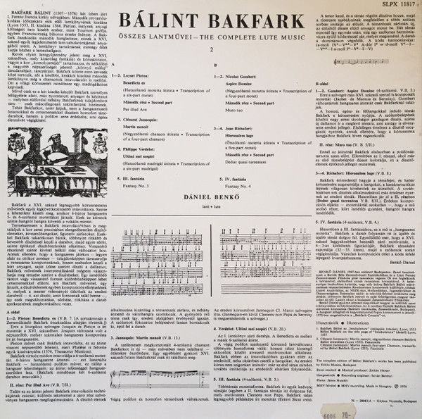 Hungaroton SLPX 11817 - Valentin Bakfark, Dániel Benkő - The Com - Image 2