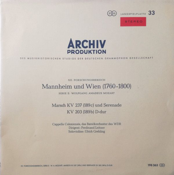 Archiv Produktion 198 363 - Wolfgang Amadeus Mozart - Marsch KV
