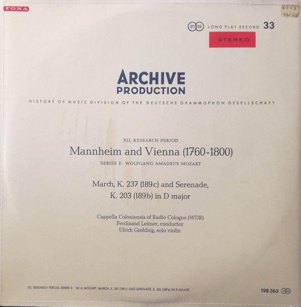 Archiv Produktion 198 363 - Wolfgang Amadeus Mozart - Marsch KV - Image 2