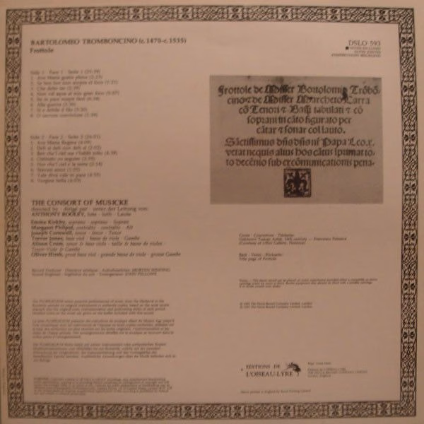 L'Oiseau-Lyre DSLO 593 - Bartolomeo Tromboncino, The Consort Of - Image 2