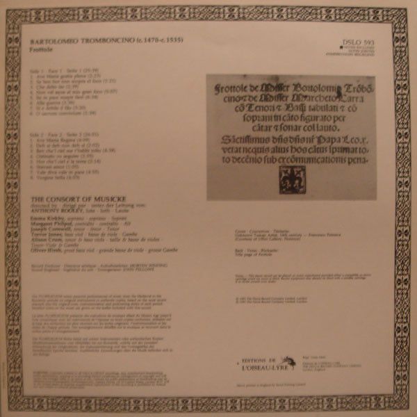 L'Oiseau-Lyre DSLO 593 - Bartolomeo Tromboncino, The Consort Of - Image 2