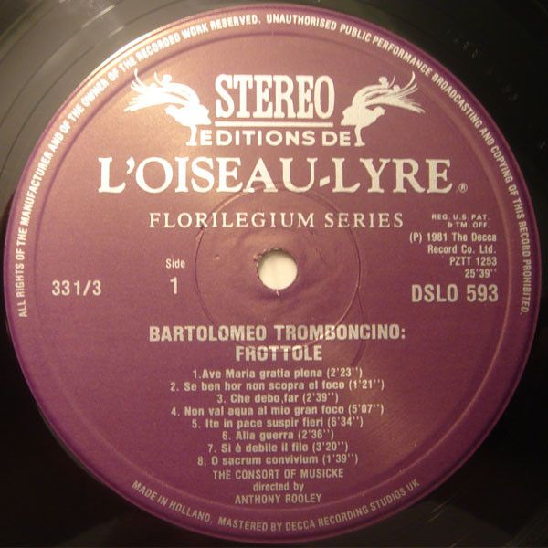 L'Oiseau-Lyre DSLO 593 - Bartolomeo Tromboncino, The Consort Of - Image 3