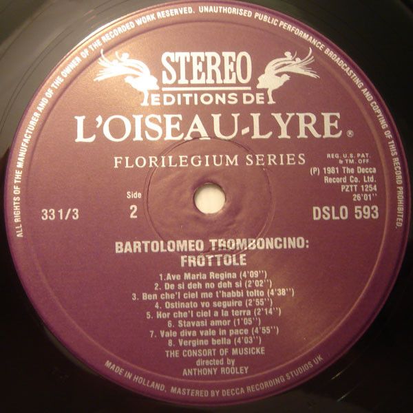 L'Oiseau-Lyre DSLO 593 - Bartolomeo Tromboncino, The Consort Of - Image 4