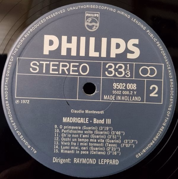 Philips 9502 008 - Claudio Monteverdi, Raymond Leppard, Sheila A - Image 4
