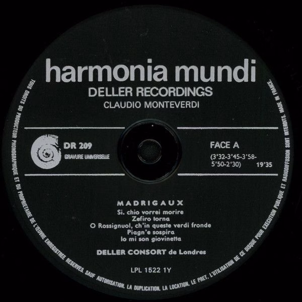 harmonia mundi France HM 209 - Claudio Monteverdi, Deller Consor - Image 3