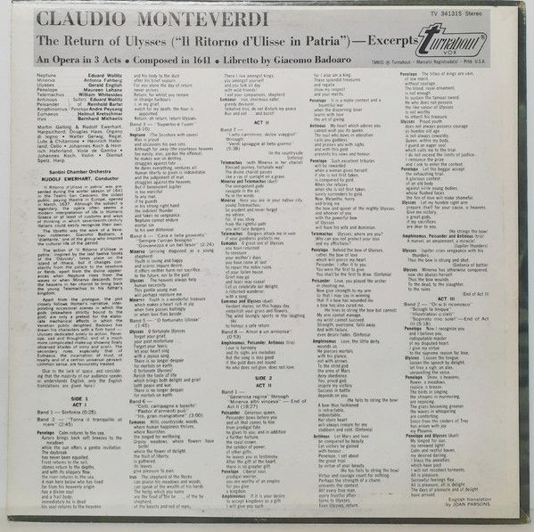 Turnabout TV 34131S - Claudio Monteverdi, Santini Chamber Orches - Image 2