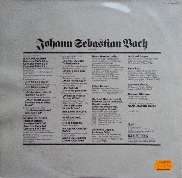 EMI 1C 065-43 076 - Johann Sebastian Bach, Barbara Schlick, René - Image 3